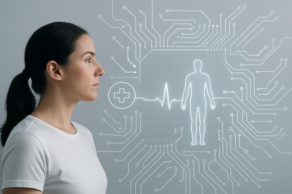 high quality sci-fi image depicting the connection of human health and technology